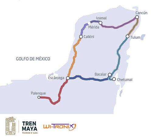 Map of Tren Maya rail line